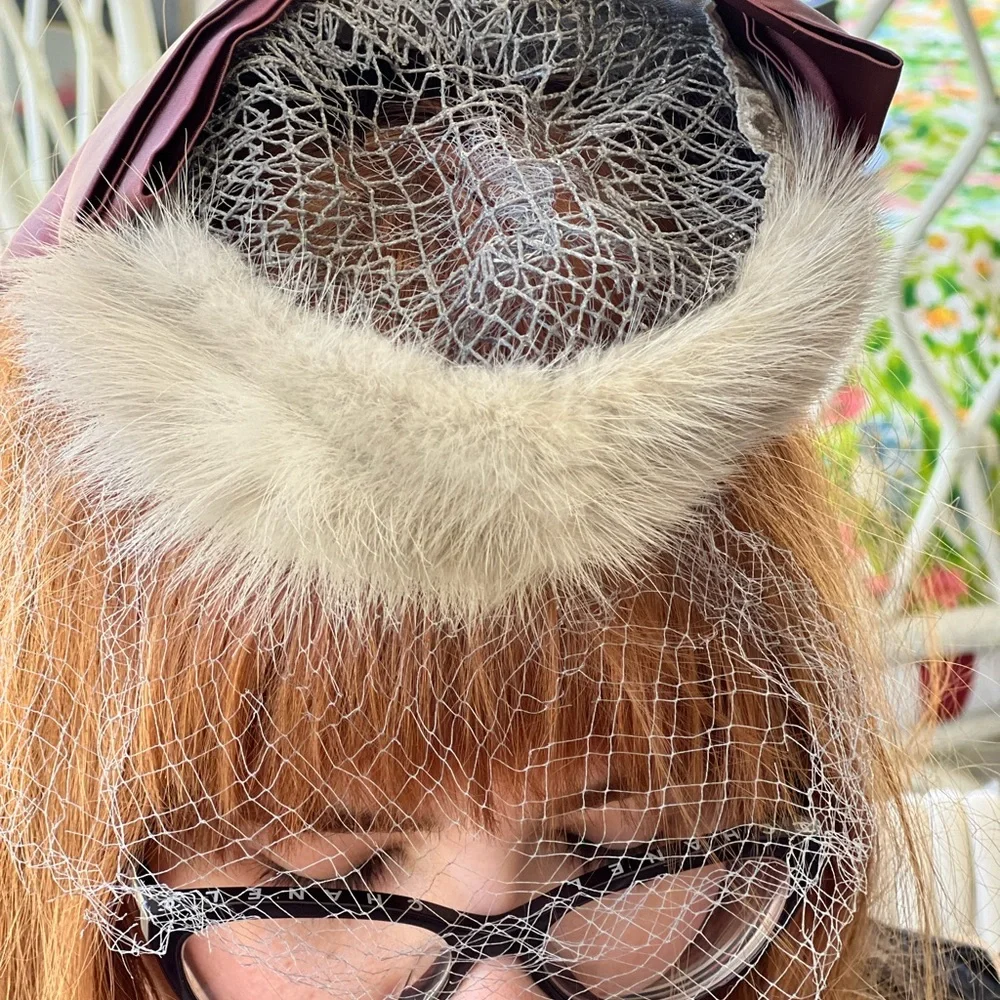 VTG Mink Circle Hat Fascinator with Satin Bow and Veil - Picture 6 of 10